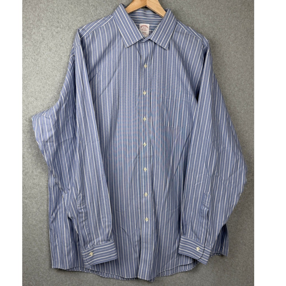 Brooks Brothers Shirt Mens 18-38 Blue Striped Regular Fit Non-Iron Button-Down